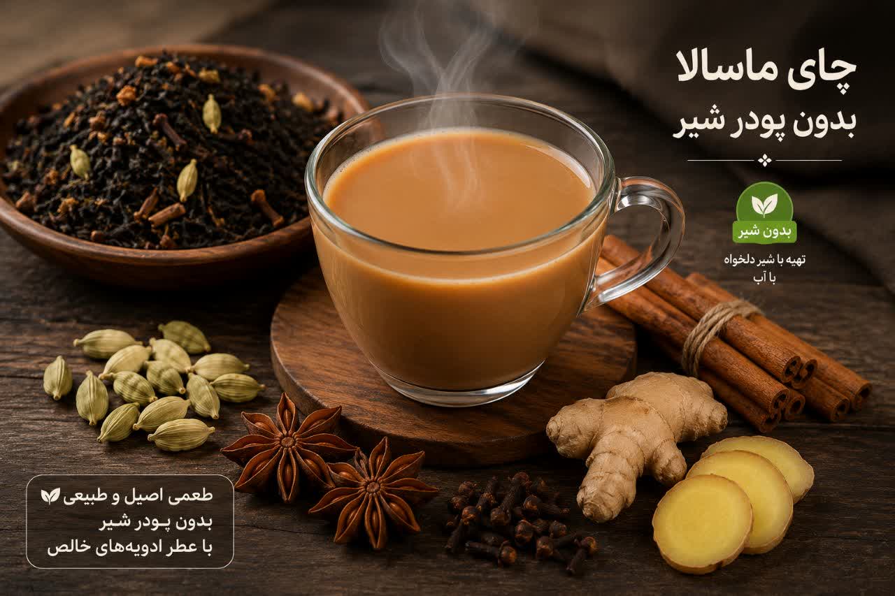 چای ماسالا بدون پودر شیر وشکر (اصل)